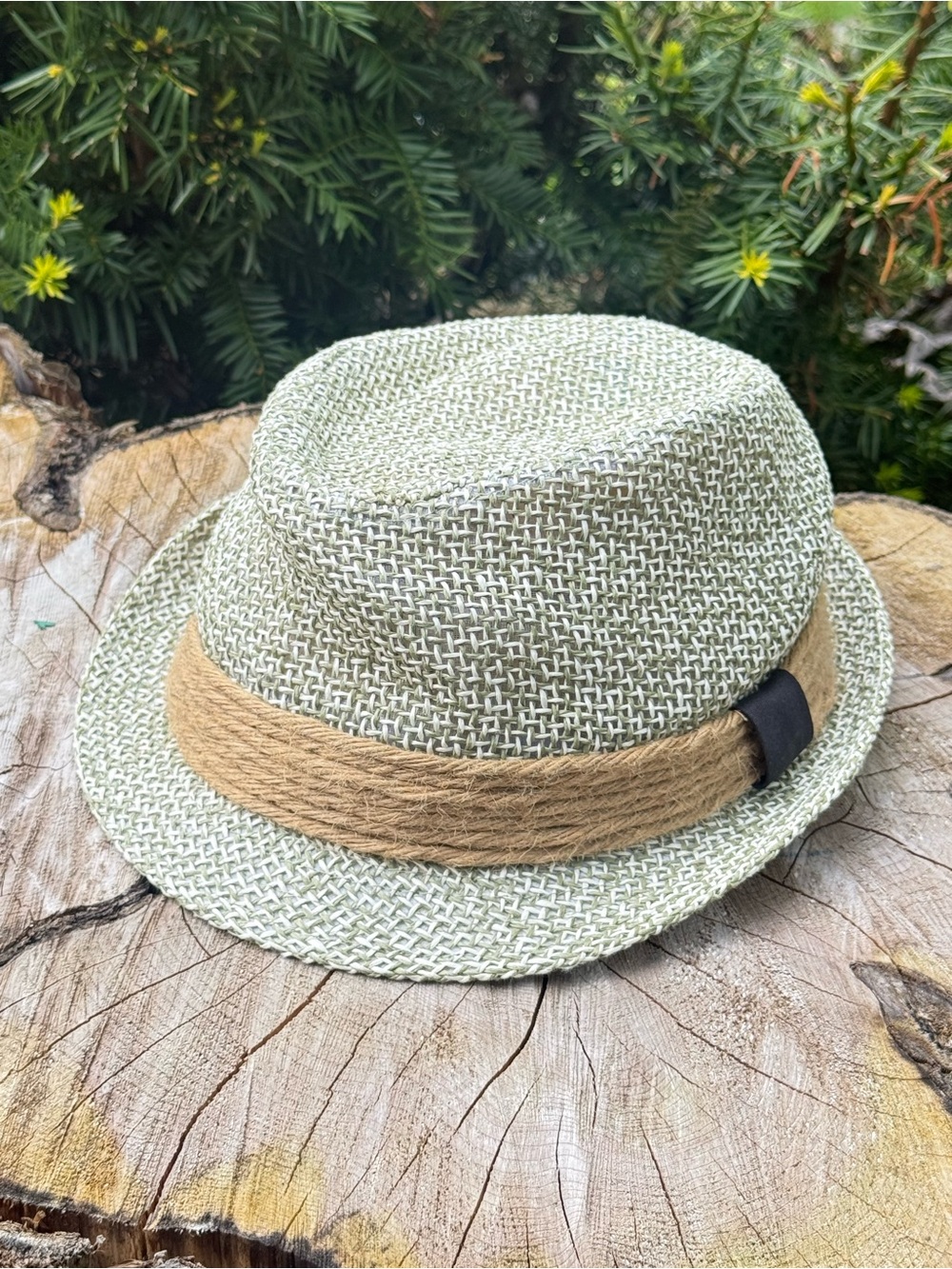 Sun N Sand Straw Poly Weaved Sun Hat Two Tone Green and White